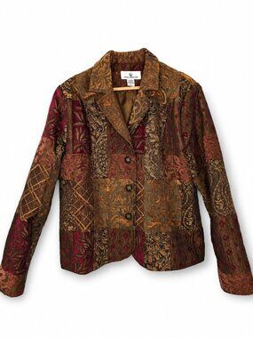 Vintage Erin London Tapestry Patchwork Blazer Jacket XL Boho Brocade